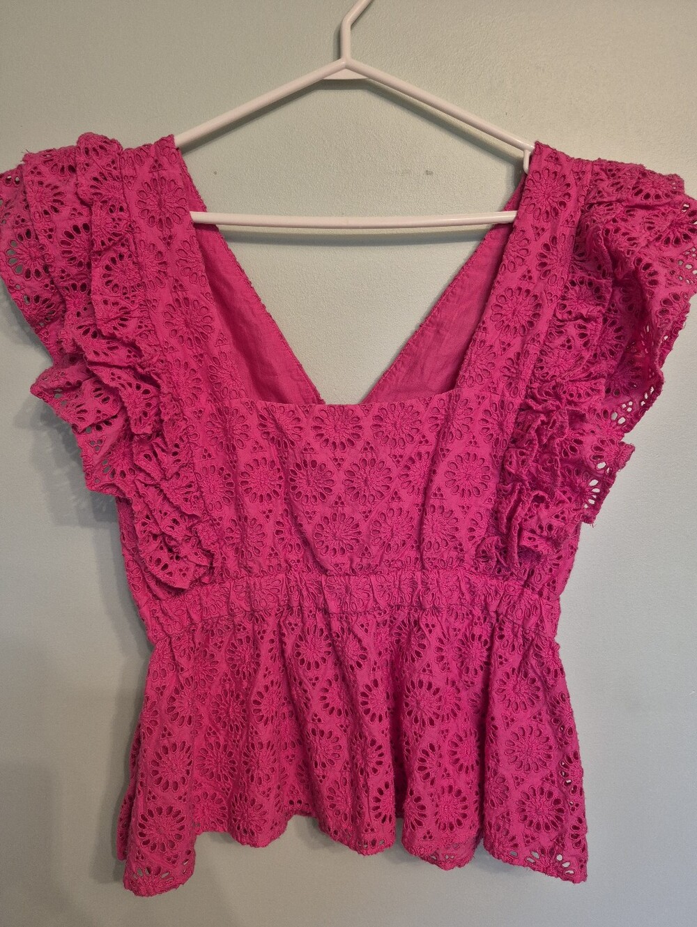 NWT JCrew Women's Boho Cottagecore Feminine Pink Eyelet Ruffle Blouse Size 8 - Picture 8 of 8